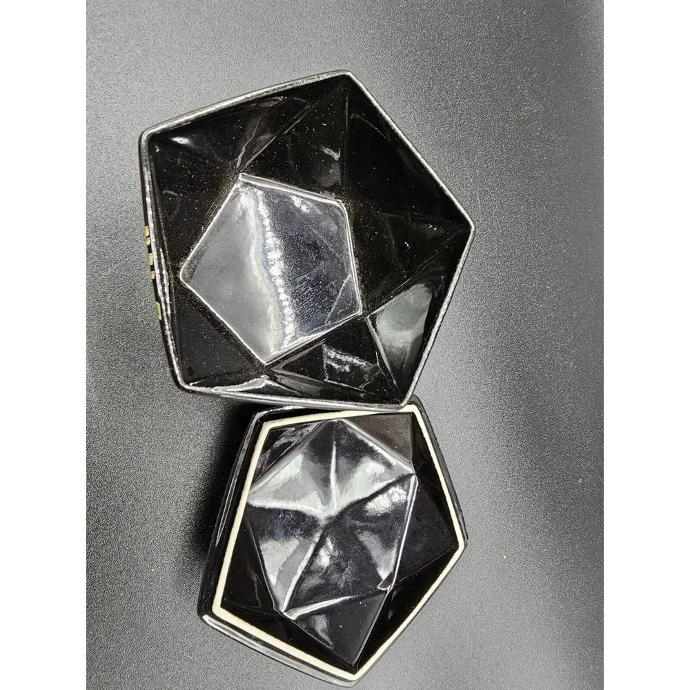 Vintage Otagiri Floral Trinket Box Purple‎ Black 5 Sided